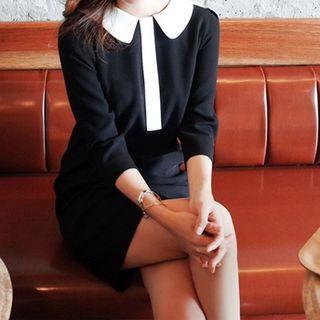 3/4-sleeve Collared Shift Dress