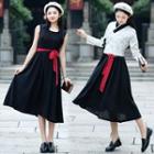 Printed Hanfu Top / Sleeveless Midi Dress / Beret