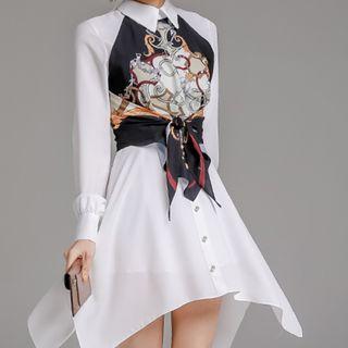Printed Asymmetric A-line Mini Shirtdress