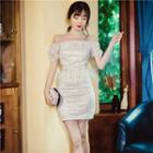 Set: Cropped Off-shoulder Short-sleeve Top + High Waist Pencil Skirt