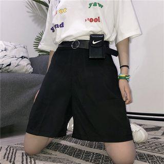 High Waist Plain Wide-leg Shorts