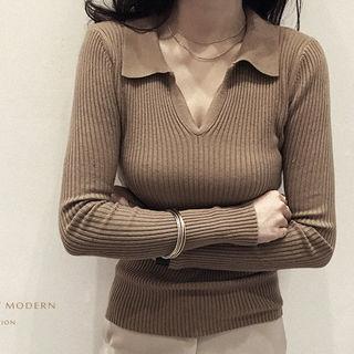 Open-placket Rib-knit Shirt