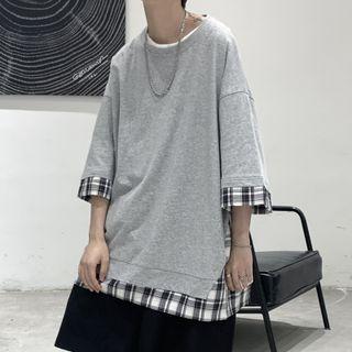 Mock-two Piece Plaid T-shirt