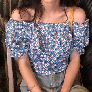 Short-sleeve Floral-pattern Top