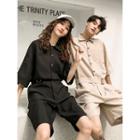 Couple Matching Tie-waist Elbow-sleeve Playsuit
