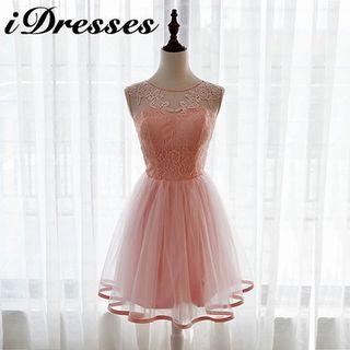 Sleeveless Lace Panel Bridesmaid Dress