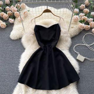 V-neck Panel Mesh Short-sleeve Dress