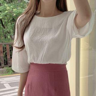 Puff Sleeve Bow Back Blouse
