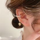 Rhinestone Faux Pearl Chain Alloy Cuff Earring 1 Pc - Gold - One Size