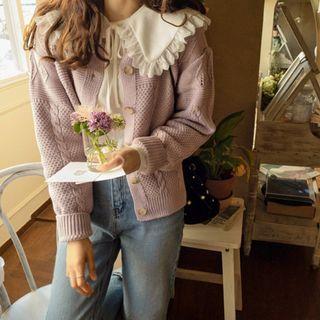 Drop-shoulder Cable-detail Cardigan Light Purple - One Size