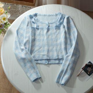Set: Plaid Cropped Camisole Top + Cardigan