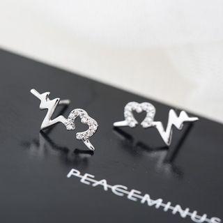 925 Sterling Silver Rhinestone Heartbeat Earring As Shown In Figure - One Size