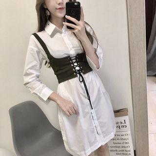Set: Lace-up Vest + Shirtdress