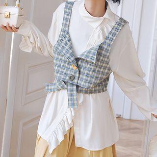 Set: Ruffle Shirt + Plaid Vest