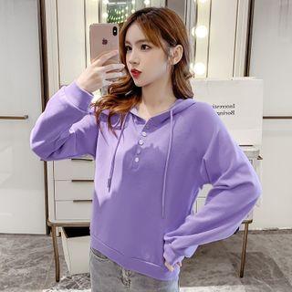 Button Detail Drawstring Hoodie