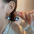 Heart Flower Faux Pearl Alloy Dangle Earring 1 Pair - Silver Needle - Black & White - One Size