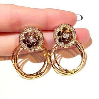 Flower Faux Pearl Rhinestone Dangle Earring 1 Pair - Gold - One Size