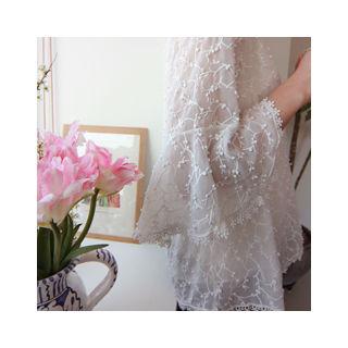 3/4-sleeve Ruffle-cuff Lace Top