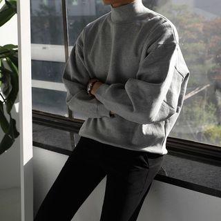 Mock-turtleneck Plain Long-sleeve Pullover