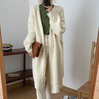 Open-front Midi Cable Knit Cardigan