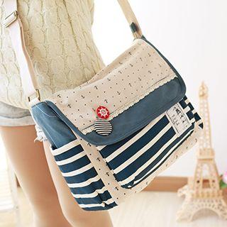 Striped & Anchor Print Messenger Bag