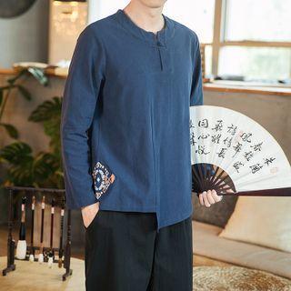 Long-sleeve Embroidered Frog-button Top