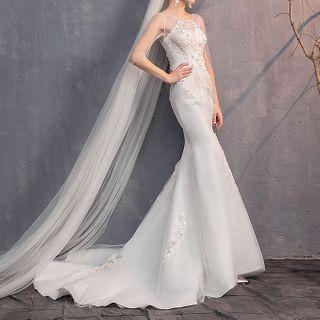 Sleeveless Embroidered Mermaid Wedding Gown / Set