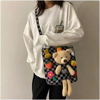 Checker Print Bear Crossbody Bag