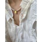 Square Pendant Freshwater Pearl Necklace 1 Pc - White - One Size