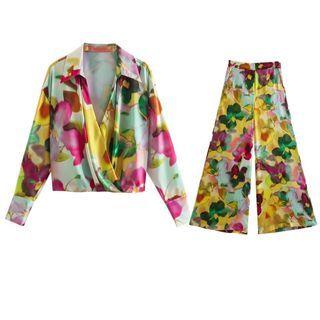 Floral Print Shirt / Crop Bootcut Pants