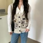Embroidered Button Knit Vest