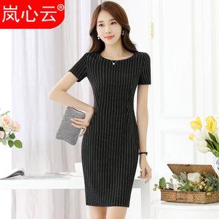 Pinstriped Short Sleeve Dress
