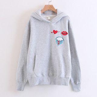 Long Sleeve Embroidered Applique Hooded Pullover