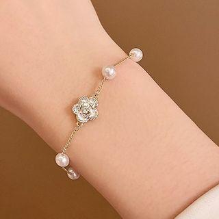 Faux Pearl Floral Bracelet 1 Pair - Gold - One Size