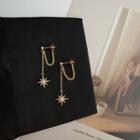 Alloy Star Chained Earring 1 Pair - S925 Silver - Gold - One Size