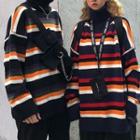 Couple Matching Turtleneck Letter Embroidered Striped Sweater