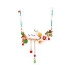 Fashion And Elegant Plated Gold Enamel Owl Flower Tassel Necklace With Cubic Zirconia Golden - One Size
