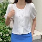 Puff Sleeve Double Breasted Shirt White - One Size