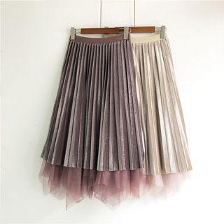 Reversible Velvet Mesh Midi A-line Skirt