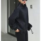 Zipper-shoulder Loose-fit Pullover Black - One Size