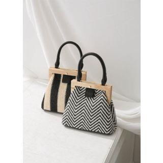 Patterned Rattan Frame Hand Bag