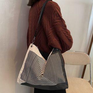 Geometric Print Canvas Tote Bag Black & White - One Size