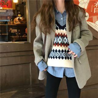 Single Breast Woolen Coat / Pattern Vest / Plain Shirt