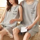 Couple Matching Loungewear Set : Print Sleeveless T-shirt & Shorts