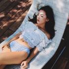 Set: Off-shoulder Perforated Swim Top + Polka Dot Bikini Bottom