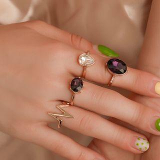 Set Of 3: Rhinestone Alloy Ring 01 - Kc Gold - One Size