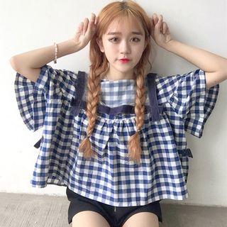 Plaid Bell-sleeve Top