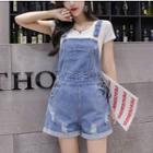 Wide-leg Ripped Dungaree Shorts