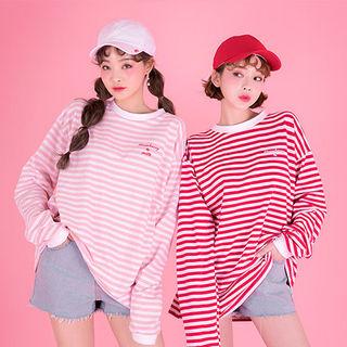 Strawberry Milk Extra Long-sleeve Stripe T-shirt