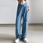 Asymmetrical Waist Loose-fit Cargo Jeans